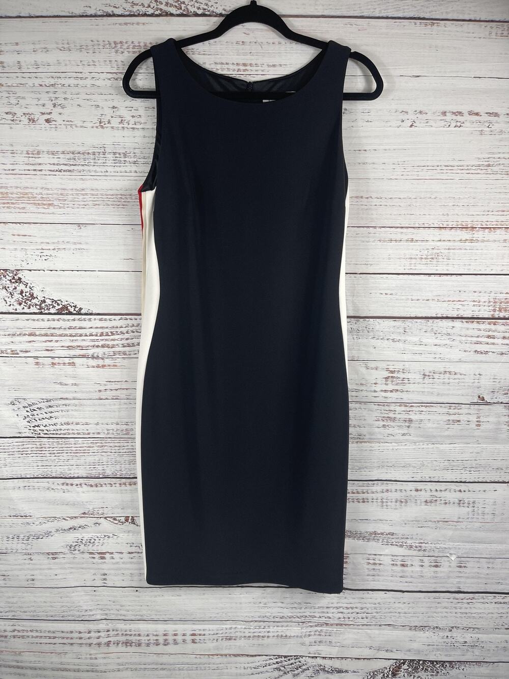 Joseph Ribkoff Dress Women's SZ 12 Black White Red Sheath Sleeveless Colorblock